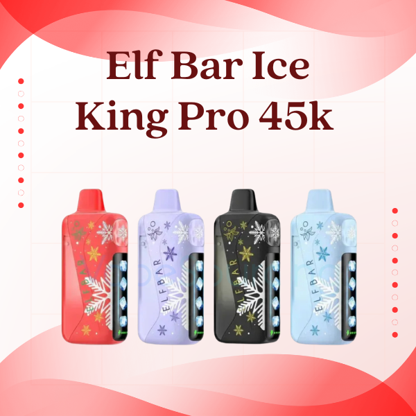 Elf Bar Ice King Pro 45k disposable vape showing the transparent e-liquid tank and sleek control display interface