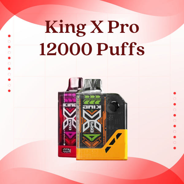 King X Pro 12000 Puffs with LED Screen showing battery and e-liquid levels - High-performance Disposable Vape