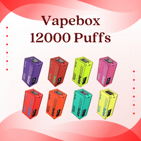 Vapebox 12000 Puffs disposable vape with digital indicator and adjustable airflow.